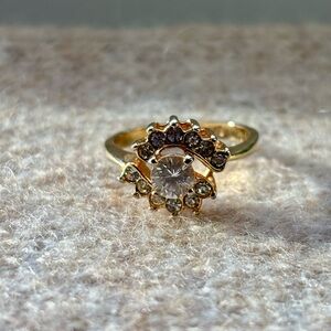 Gold Tone CZ Halo Ring – Size 7.5 – Thailand Stamp – Vintage-Style